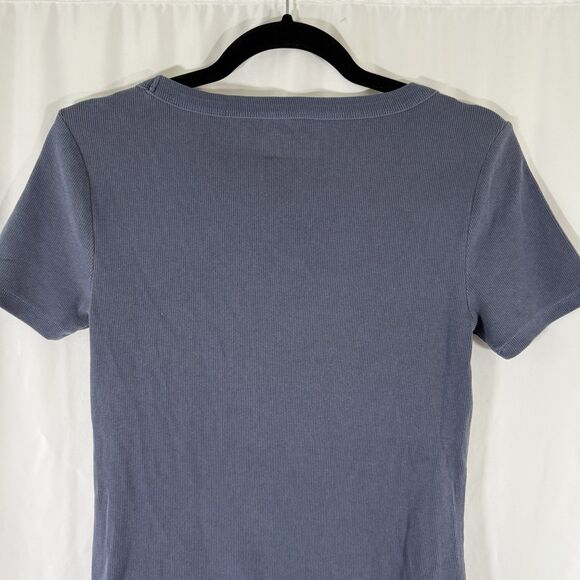 New Old Navy Blouse Women's Medium Blue Ribbed Short Sleeve Round Neck - Picture 9 of 10